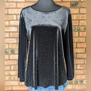 Chico's Travelers Velvet Embellished Black Top